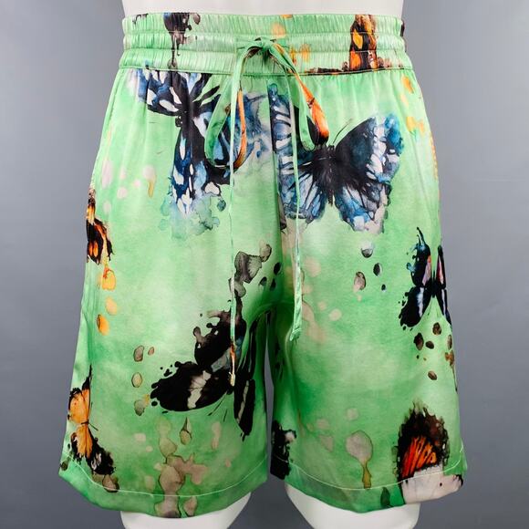 NAHMIAS SS23 S Butterflies Green Multi Color Print Silk Blend Drawstring Shorts - Picture 1 of 5
